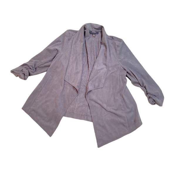 Alfani gray faux suede open front shawl collar jacket ruched sleeves size xl - Picture 2 of 7
